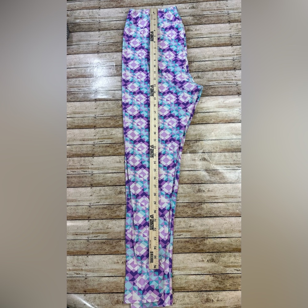 Geometric Purple Teal White Leggings (TC2 18+ LuLaRoe LLR) abstract retro mosaic - Picture 6 of 8